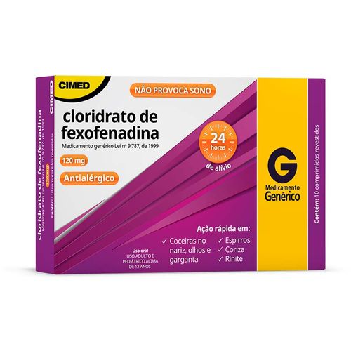 Cloridrato de Fexofenadina 120mg com 10 comprimidos Cimed