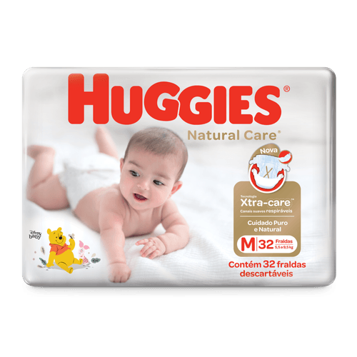 Fralda Huggies Natural Care Mega M com 32 Unidades
