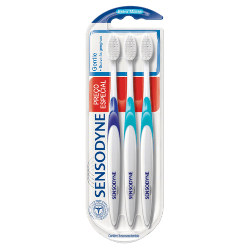 Kit Escova Dental Sensodyne Gentle Extra Macia com 3 Unidades Preço Especial