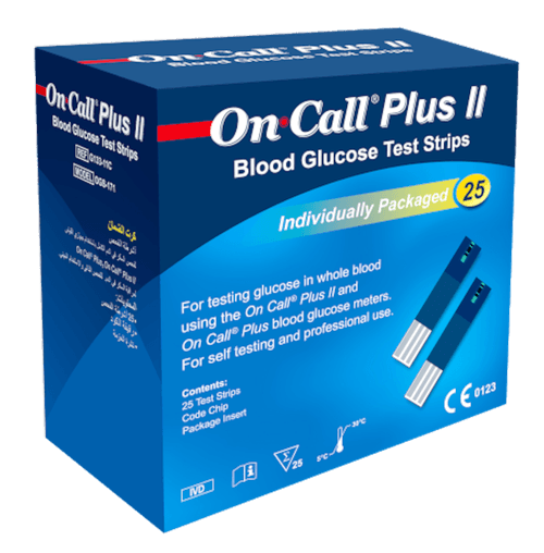 Tiras de Glicose On Call Plus II com 25 Tiras