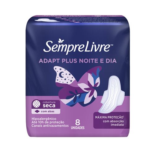 Absorvente Sempre Livre Noturno Adapt Plus Seca Com Abas Com 8 Unidades