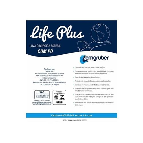 Luvas de Procedimentos Cirúrgicas Lemgruber Life Plus Par Tamanho 7,0