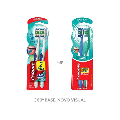 Kit Escova Dental Colgate 360° Cabeça Compacta Macia Leve 2 Pague 1 Unidade
