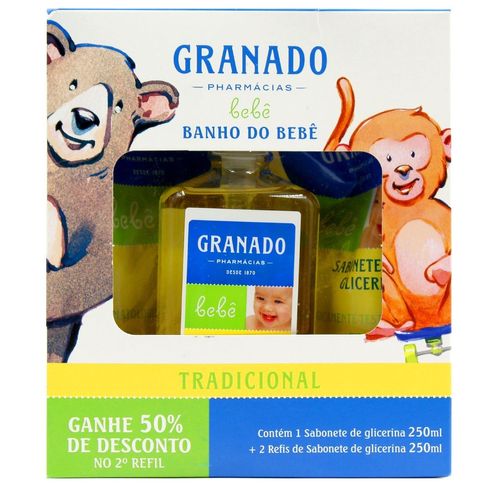 Kit 1 Sabonete Líquido+ 2 Refis Granado Bebê  Tradicional 250ml + 50% de Desconto no 2º Refil
