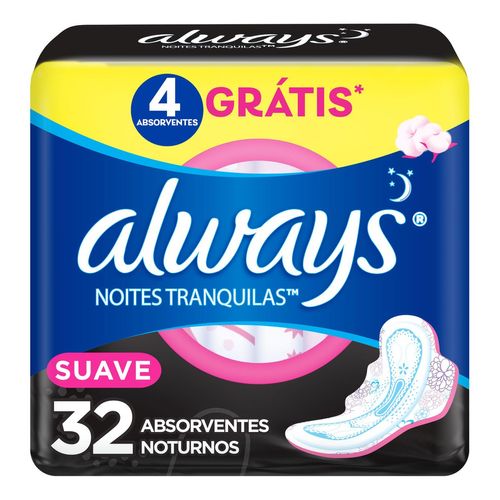 Absorvente Always Noites Tranquilas Suave com abas com 32 Unidades Leve Mais Por Menos
