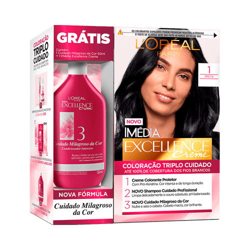 Kit Tintura Creme Imédia Excellence 1 Preto + Creme de Tratamento 50ml