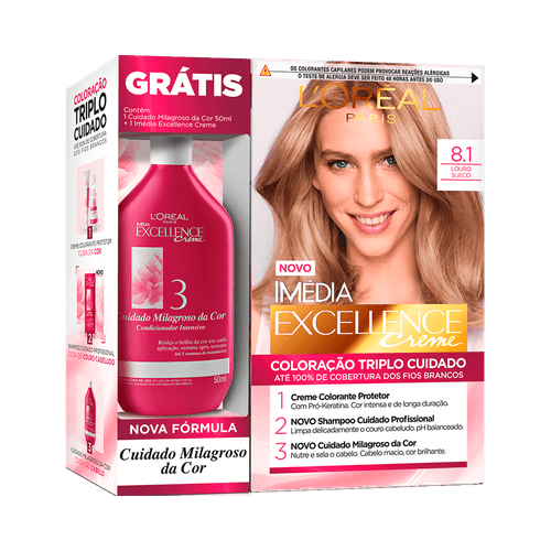 Kit Tintura Creme Imédia Excellence 8.1 Louro Sueco + Creme de Tratamento 50ml