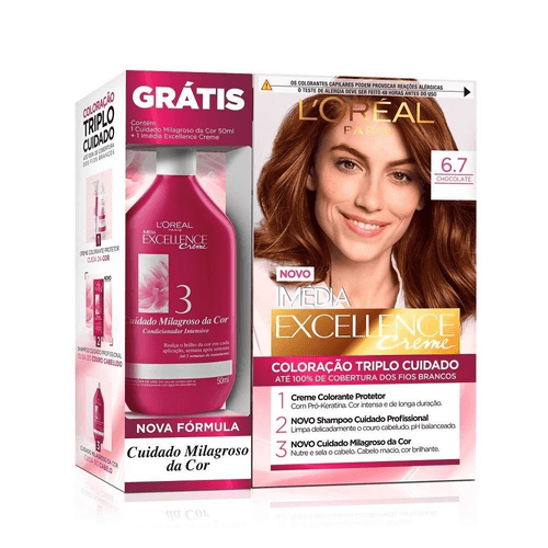 Kit Tintura Creme Imédia Excellence 6.7 Chocolate + Creme de Tratamento 50ml
