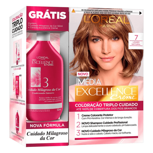 Kit Tintura Creme Imédia Excellence 7 Louro Natural + Creme de Tratamento 50ml