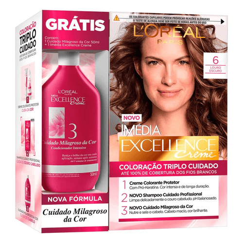 Kit Tintura Creme Imédia Excellence 6 Louro Escuro + Creme de Tratamento 50ml