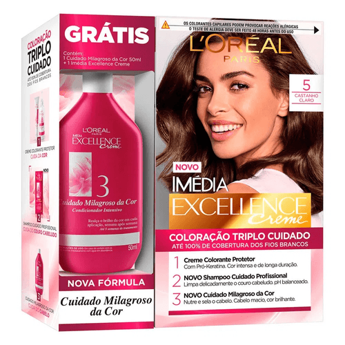 Kit Tintura Creme Imédia Excellence 5 Castanho Claro + Creme de Tratamento 50ml