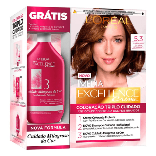 Kit Tintura Creme Imédia Excellence 5.3 Castanho Claro + Creme de Tratamento 50ml