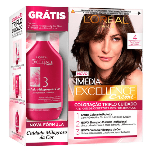Kit Tintura Creme Imédia Excellence 4 Castanho Natural + Creme de Tratamento 50ml