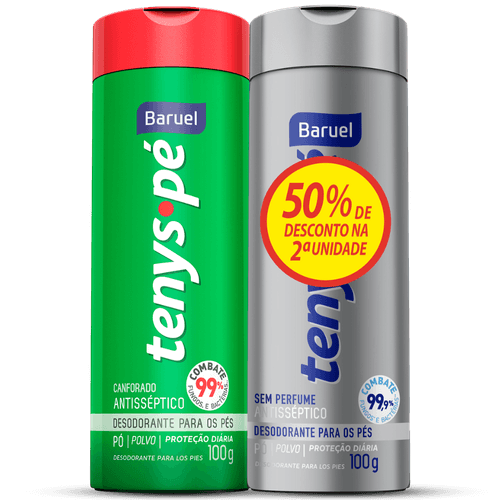 Kit Baruel Tenys Pé Pó Canforado + Sem Perfume 100g com 50% Desconto na 2ª Unidade