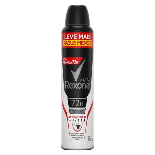 Desodorante Aerosol Rexona Men Antibacterial Invisible 72h 250ml Leve mais Pague Menos