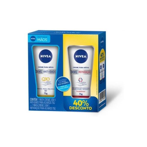 Kit Creme Para as Mãos Nivea Q10 75g + Reparação 75g 40% Desconto