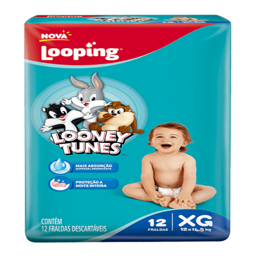 Fralda Looping Looney Tunes Jumbinho XG com 12 Unidades