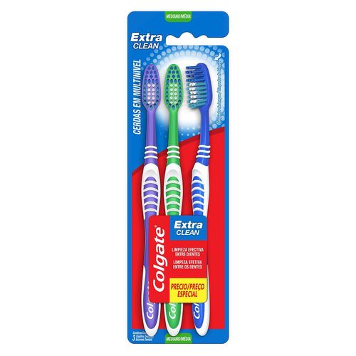 Escova Dental Colgate Extra Clean Média Com 3 unidades