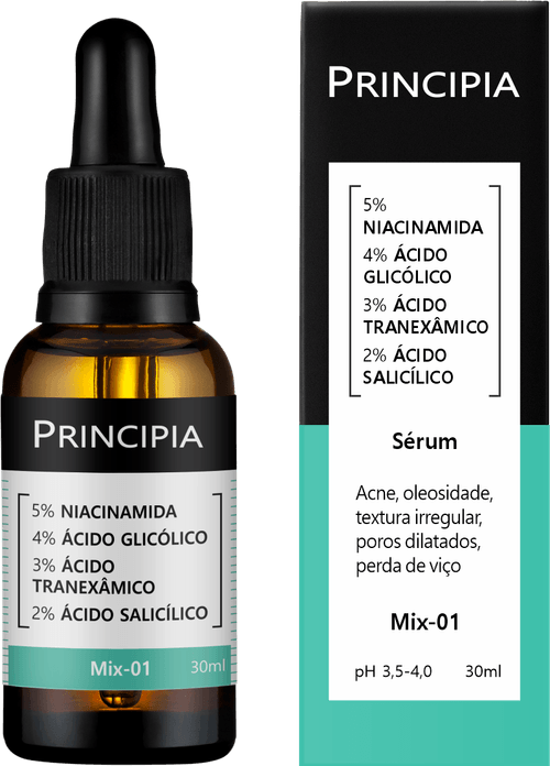 Sérum Facial Principia Mix-01 5% Niacinamida + 4% Glicólico + 3% Tranexâmico + 2% Salicílico Anti-acne 30ml