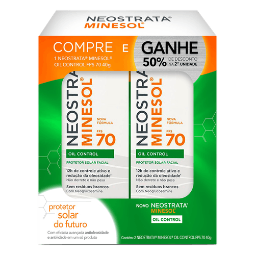 Kit Protetor Solar NeoStrata Minesol Oil Control FPS70 Gel Creme Toque Seco 40g com 50% Off  na 2ª Unidade