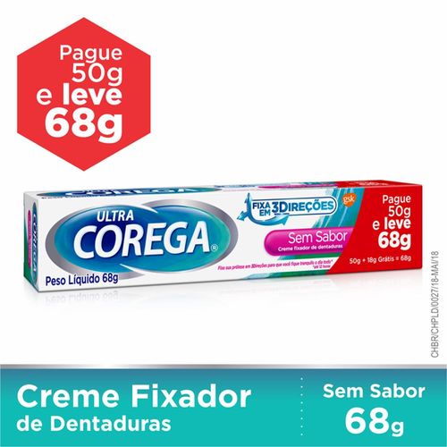 Fixador de Dentaduras Corega Max Creme Sem Sabor 68/70g