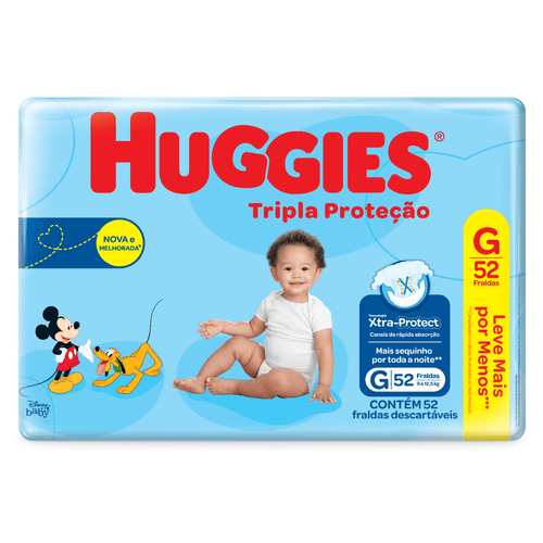 Fralda Descartavel Huggies Tripla Proteçao Mega G com 52 unid