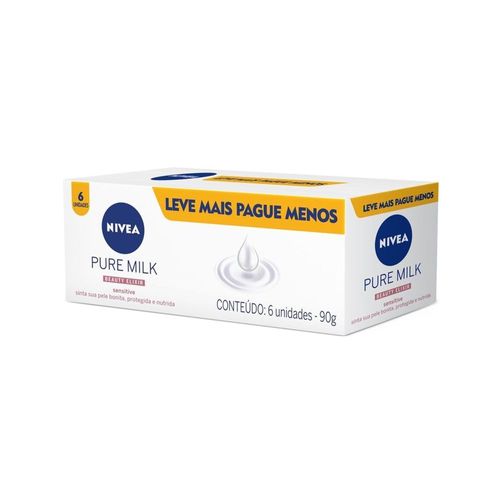 Nivea Sabonete em Barra Pure Milk Sensitive Promo 6 Unidades 90g
