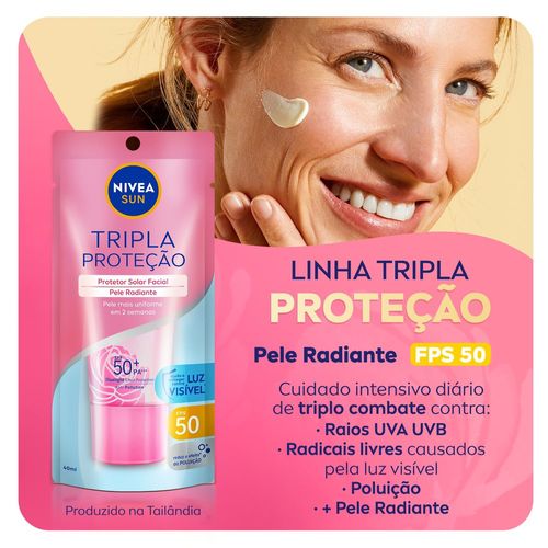 Protetor Solar Facial Nivea Sun Tripla Proteção Pele Radiante FPS50 40ml