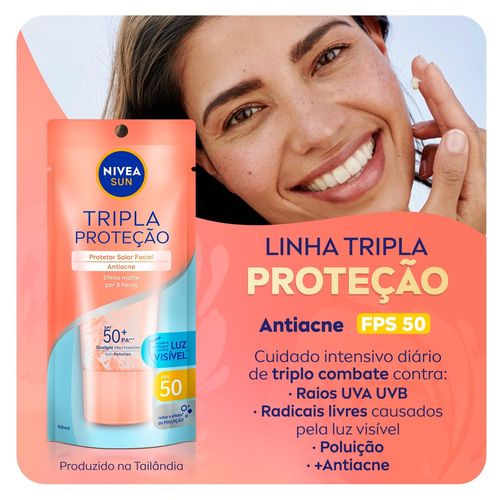 Protetor Solar Facial Nivea Sun Tripla Proteção Antiacne FPS50 40ml