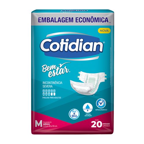Fralda Geriátrica Cotidian Bem Estar Comfort M com 20 Unidades