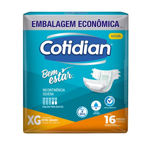Fralda Geriátrica Cotidian Bem Estar Comfort XG com 16 Unidades