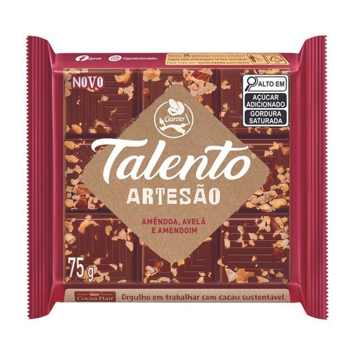 Barra de Chocolate Talento Artesao Amendoin e Avela 75g