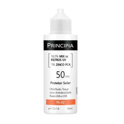 Protetor Solar 16,5% Mix de Filtros UV + 1% Zinco PCA FPS 50 Principia Skincare PS-02 com 40ml