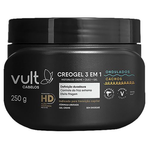 Tratamento 3 em 1 Vult Cabelos Ondulados Cachos e Creogel 250g