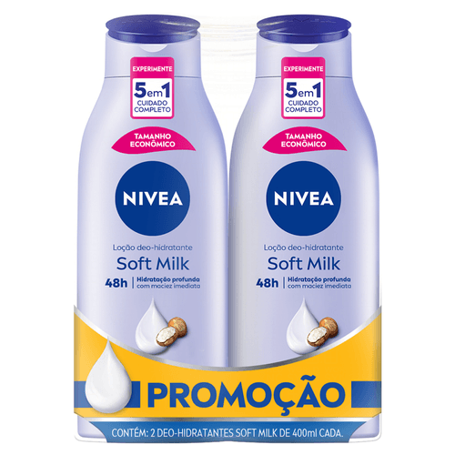 kit Loção Corporal Deo-Hidratante 48h Nivea Soft Milk com 2 Unidades 400ml
