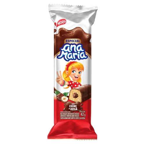 Bolinho Ana Maria Chocolate com Recheio de Creme de Avelã e Cobertura Chocolate Especial com 42g