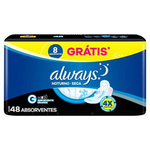 Absorvente com Abas Seca Always Noturno G Pacote com 48 Unidades