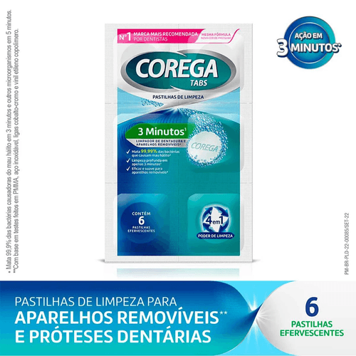 Corega Tabs Limpeza em 3 Minutos com 6 Unidades