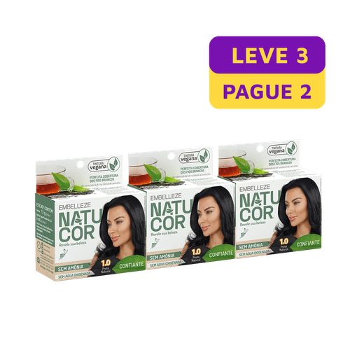 Pack Tintura Natucor 1.0 Preto Leve 3 Pague 2