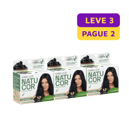 Pack Tintura Natucor 1.7 Preto Azul Leve 3 Pague 2