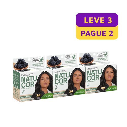 Pack Tintura Natucor 2.0 Preto Suave Leve 3 Pague 2