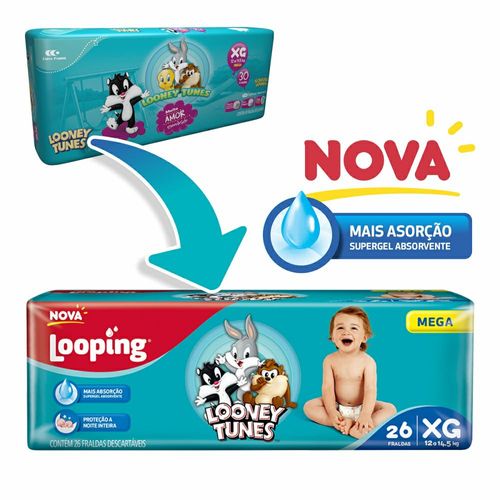 Fralda Looping Looney Tunes Mega XG com 26 Unidades