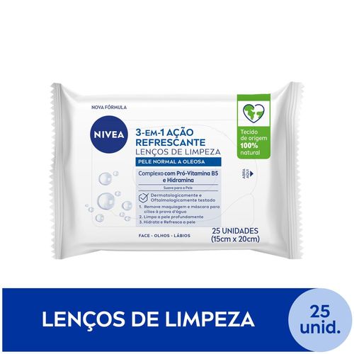 Nivea Lenço de Limpeza Demaquilante Ação Refrescante 3 em 1 25 Unidades