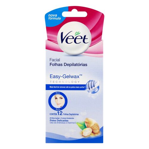 Folhas Depilatórias de Cera Fria Veet Facial Pele Delicada com 12 Unidades