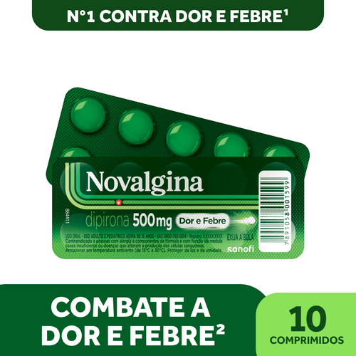 Analgésico e Antitérmico Novalgina 500mg com 10 Comprimidos Sanofi