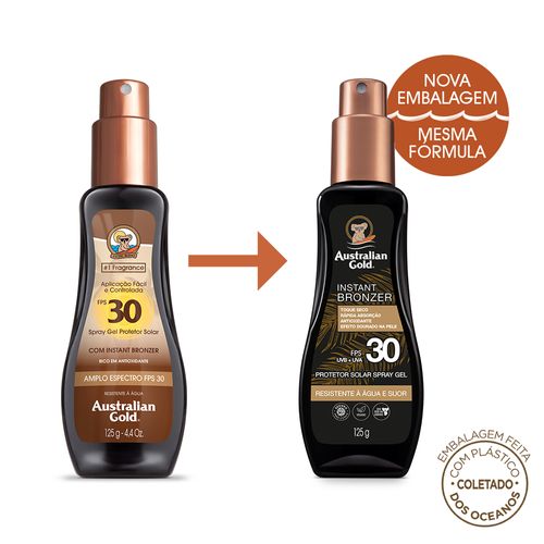 Protetor Solar Spray Gel Australian Gold Instant Bronzer FPS 30 125g