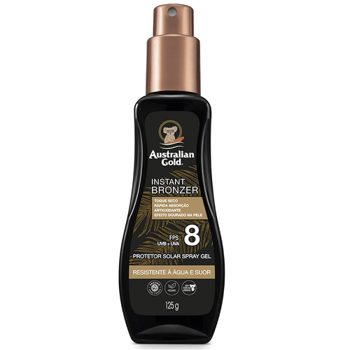 Protetor Solar Spray Gel Australian Gold Instant Bronzer FPS 8 125g