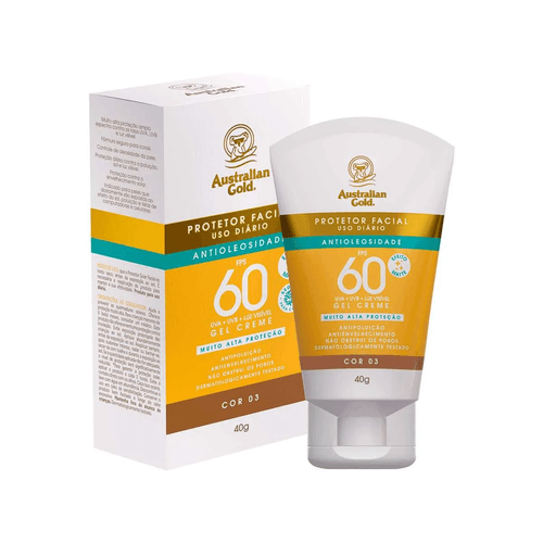 Protetor Solar Facial Australian Gold Antioleosidade FPS60 Cor 03 40g