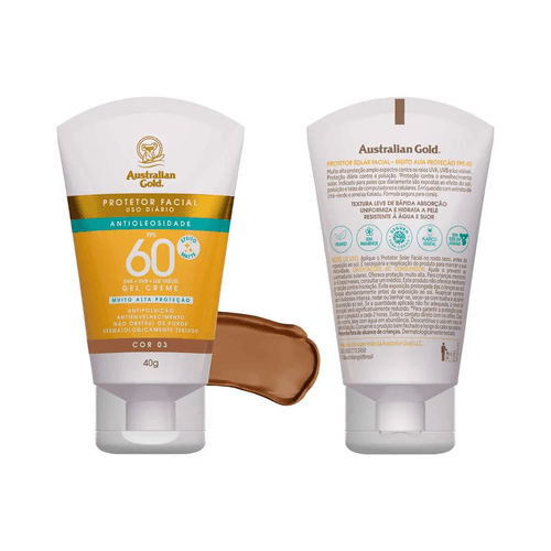 Protetor Solar Facial Australian Gold Antioleosidade FPS60 Cor 03 40g