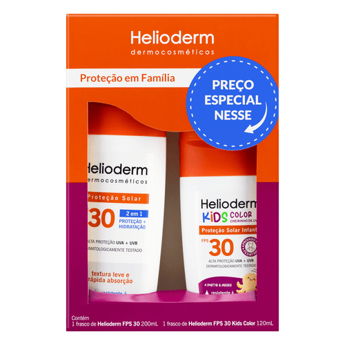 Kit Protetor Solar Econômico Helioderm FPS30 200ml + Protetor Solar Kids FPS30 120ml